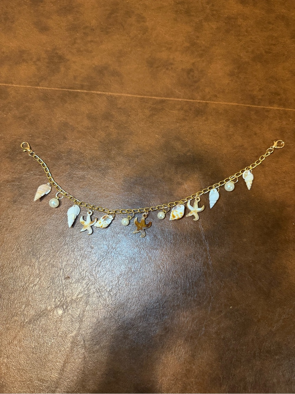 NWT Gold Shell & Starfish Charm Bag Chain - Beach Pearl Accent